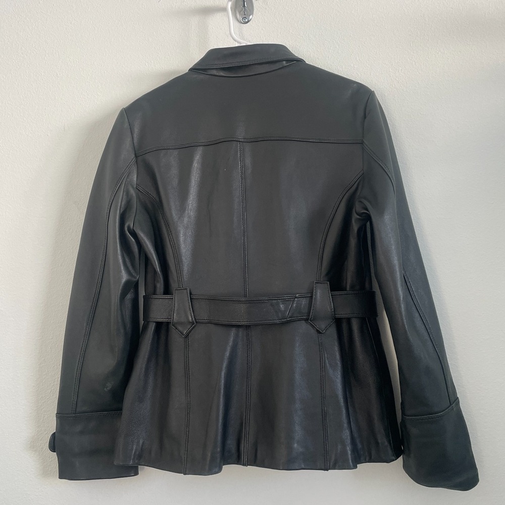 VTG‎ 90s Tommy Hilfiger Leather Jacket Women L Black Zip Minimalist Rachel Green - Picture 3 of 9